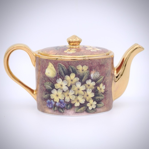 Ayshford Miniature Primroses Violets Teapot Bone China Gold Trim Staffordshire - Picture 5 of 7